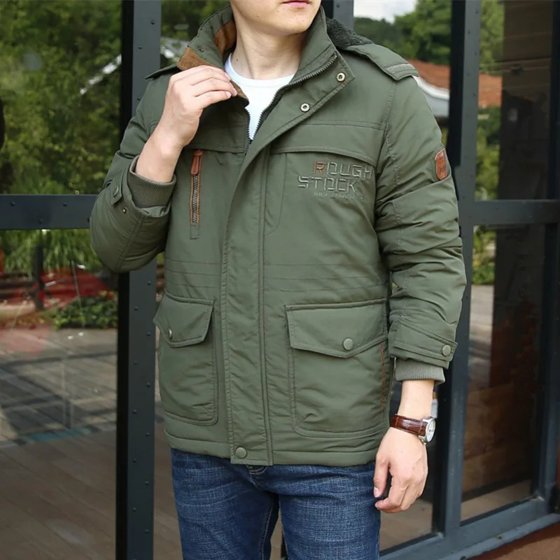 

Cross Border New Autumn and Winter Men's Warmth Thickened Mid Length Top Coat Outdoor Casual Charge Coat