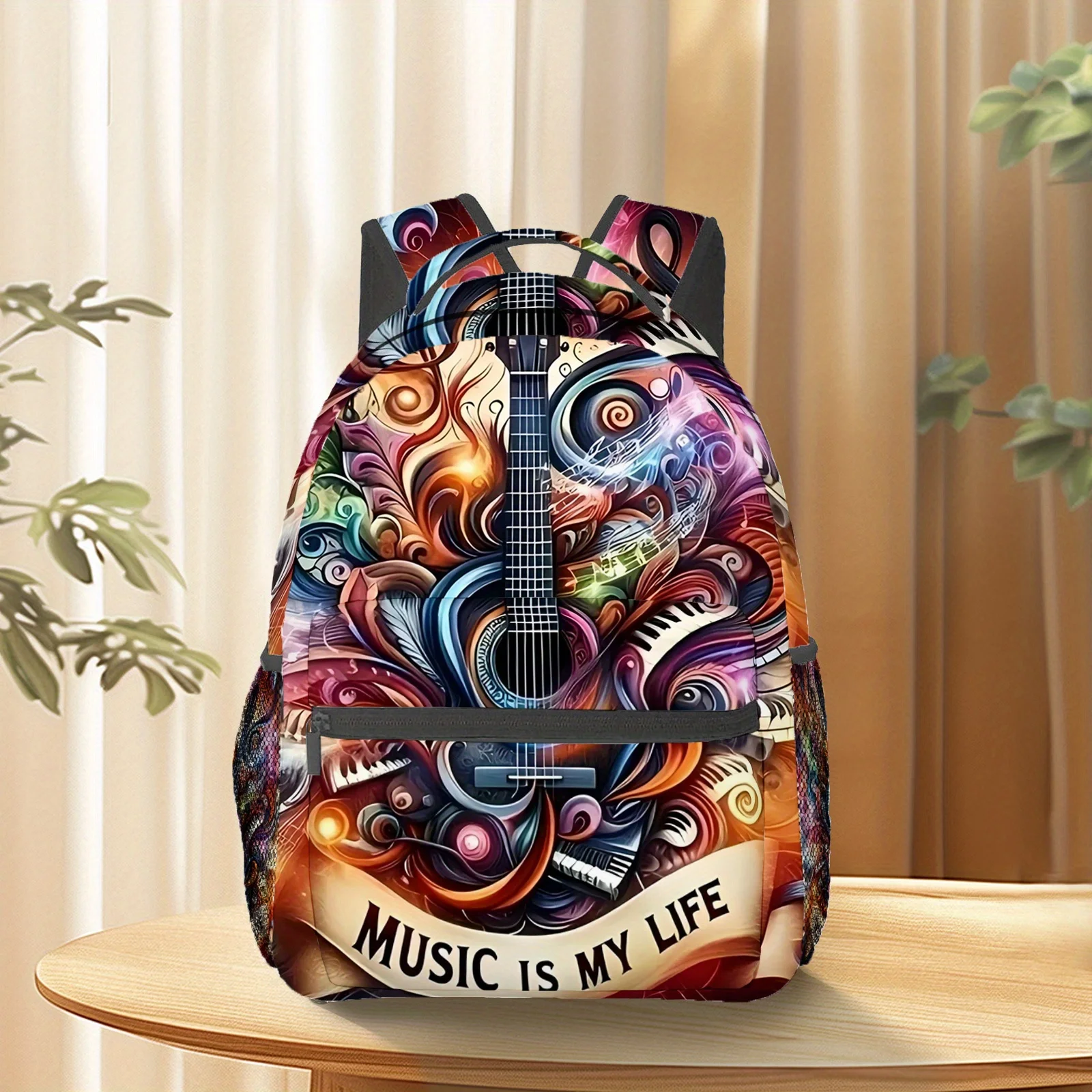 Bohemian MusicThemed Women's Backpack Lightweight Large Capacity Travel Backpack with Adjustable Straps Animal Print