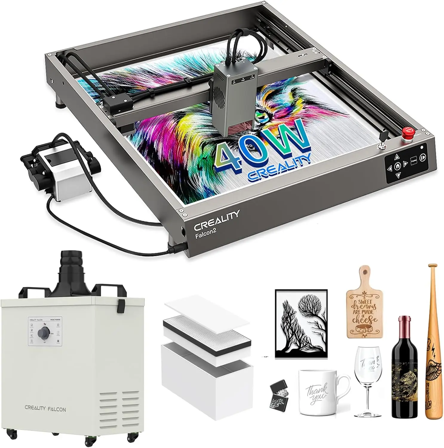 Creality Laser Engraver, Falcon 2 40W Output Laser Engraving Machine, Hight Speed Laser Cutter With Air Assist & Creality