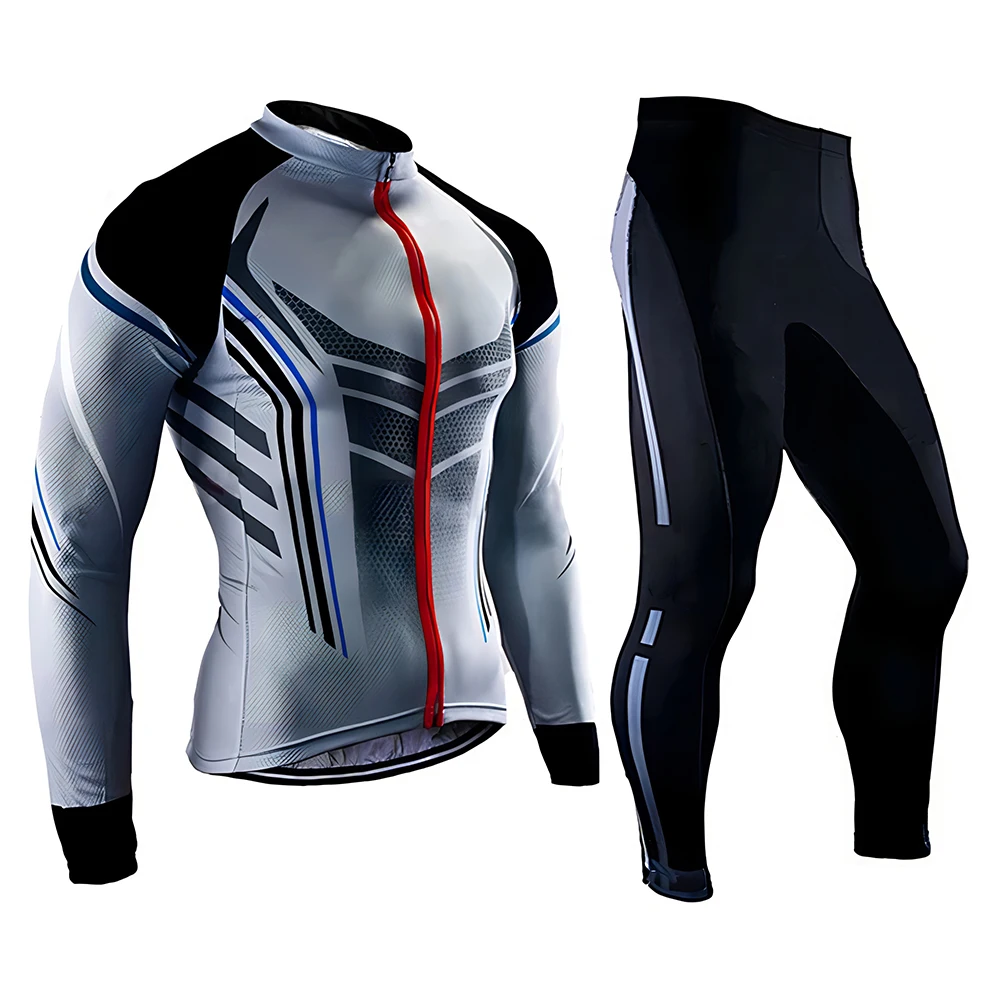 Spring and autumn men\'s outdoor long sleeve suit gel cushion quick drying trousers mountain bike racing sports suit