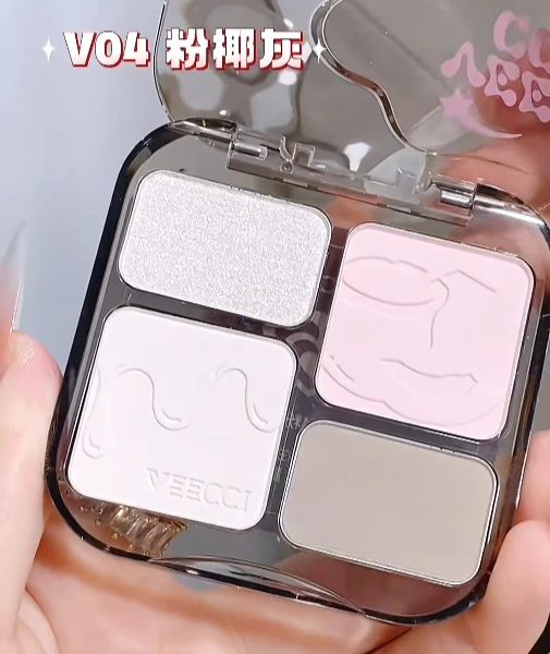 VEECCI Paleta de maquiagem para contorno facial, iluminador de longa duração, pó fosco, sombra para os olhos do nariz, cosméticos