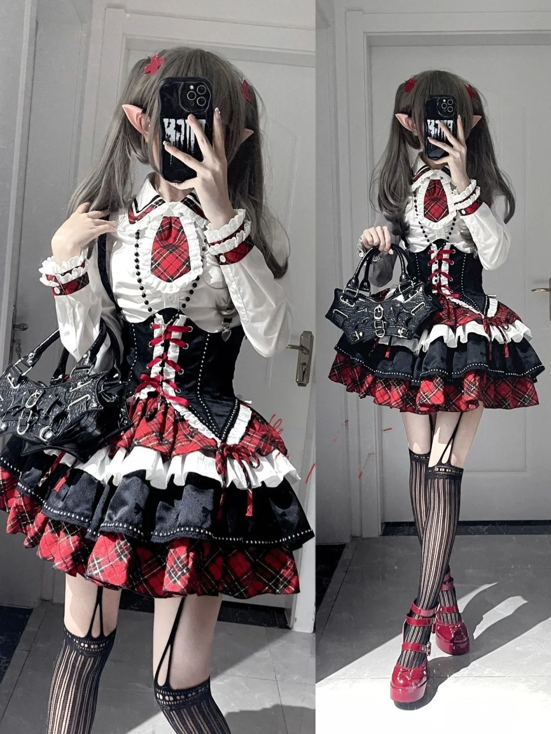 Design lourd Lolita loween Y2K Bla rouge américain fille chaude Roabilly ensemble culturel femmes Faion ensemble été 2025