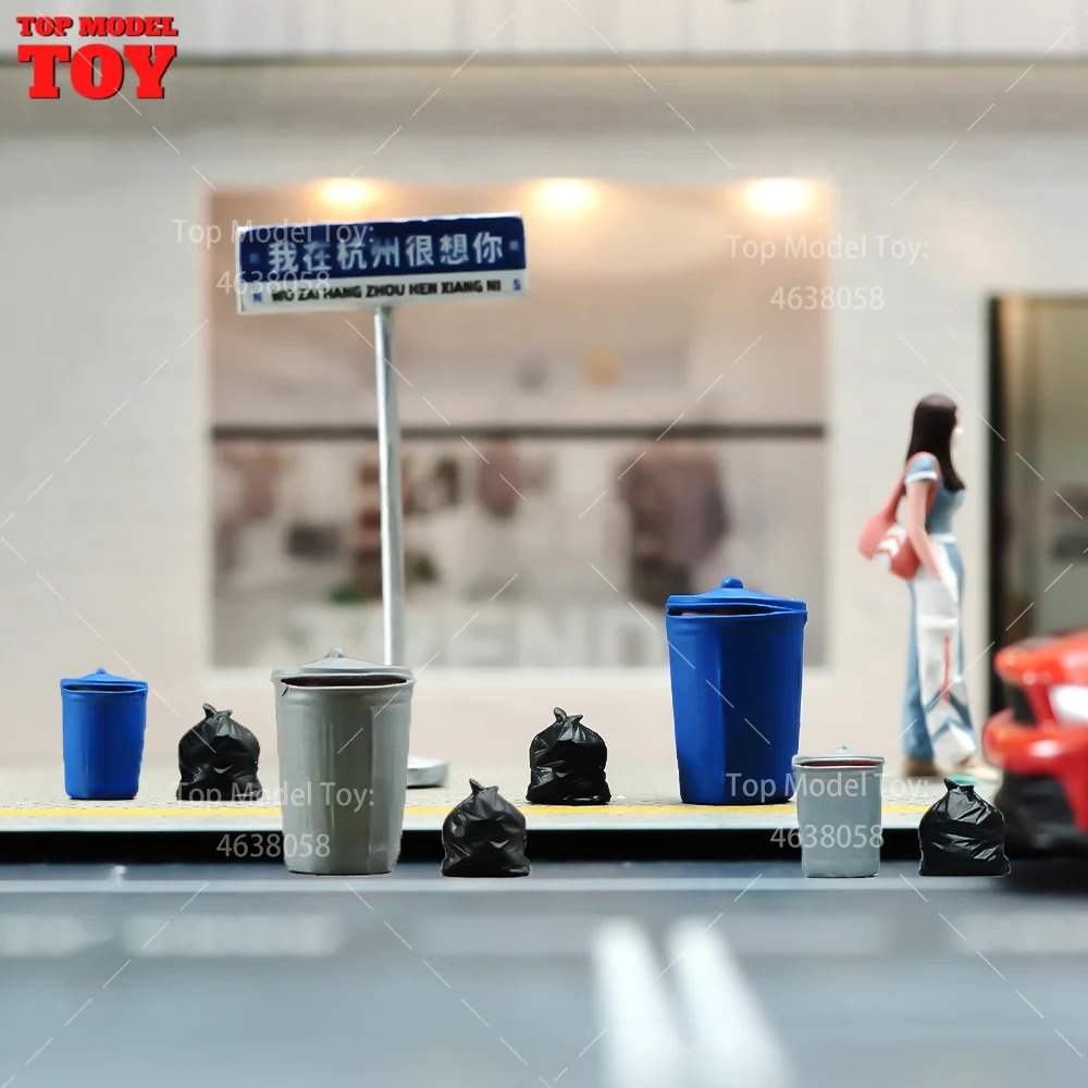 

Painted Miniatures 1/64 Scale Garbage Bins and Garbage Bags Scene Accessory Model Unpainted For Car Vehicles Decoration Display