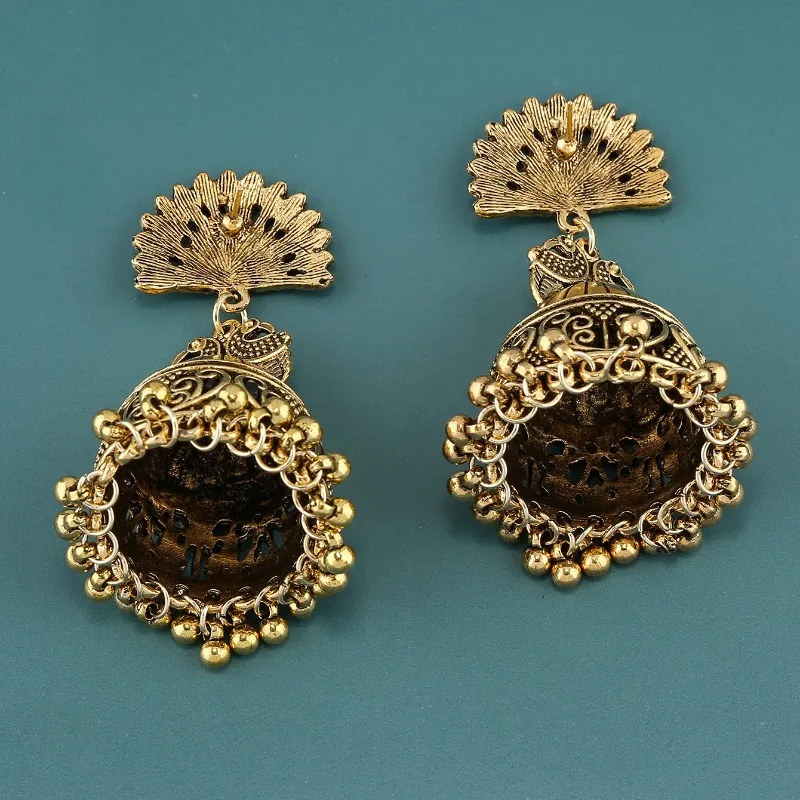 2024 Ethnic Jhumka Earrings for Women Nepal Bohemian Jewelry Exaggerated Retro Indian Style Hollow Bell Pendant Peacock Earrings