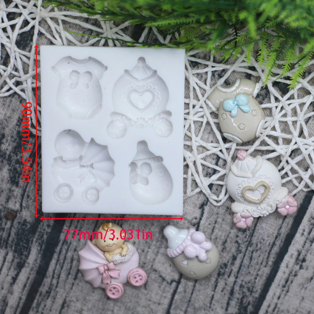 Mirosie Baby Series Baking Silicone Molds Cartoon Stroller Baby Bottle Foot Carriage Pacifier Rattle Silicone Fondant Cake Mold