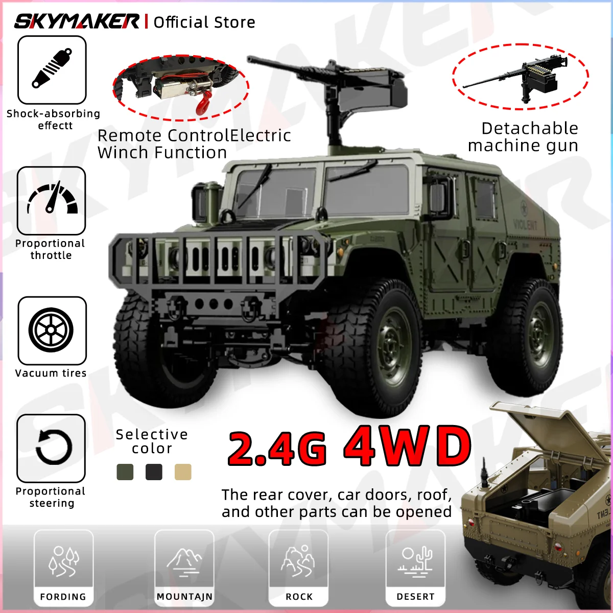 JJRC C8835 1/14 Full Scale RC Car 2.4G 4WD All-Terrain Off-Road Climber with LED Lights for Off-Road Adventure Toy Gift for Kids