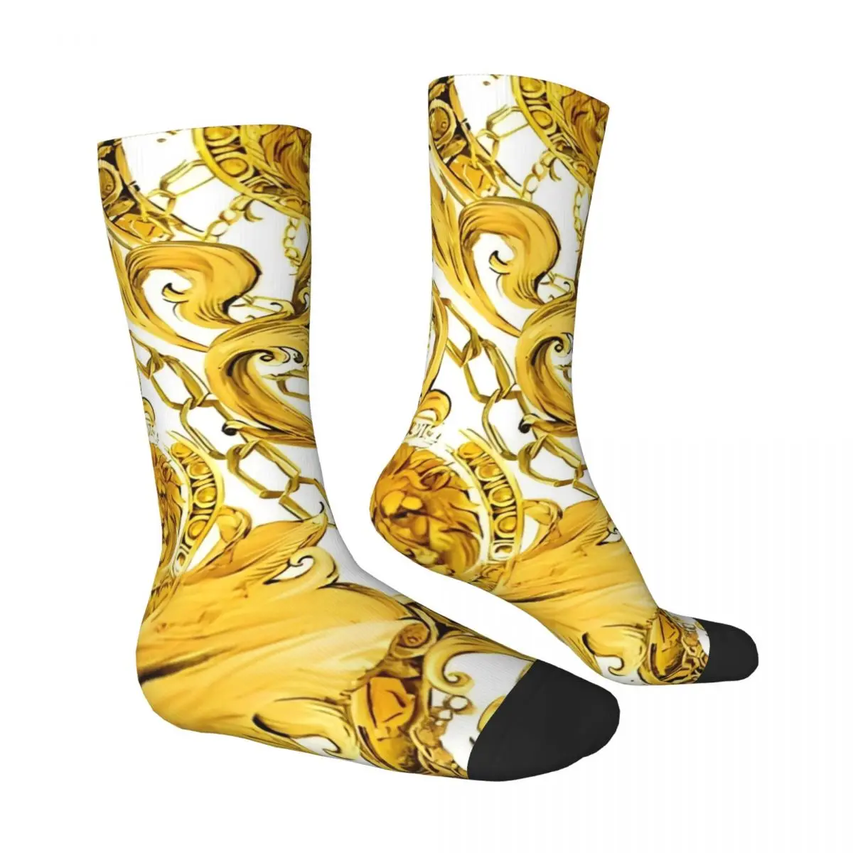 Calcetines de lujo con estampado de flores de León dorado, medias de ocio barrocas, calcetines medianos suaves para montar en monopatín, calcetines antideslizantes de invierno