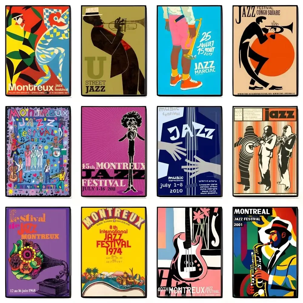 Póster del Festival de Jazz M-Montreux, adhesivo artístico autoadhesivo, pegatina impermeable, decoración de pared para dormitorio, cafetería