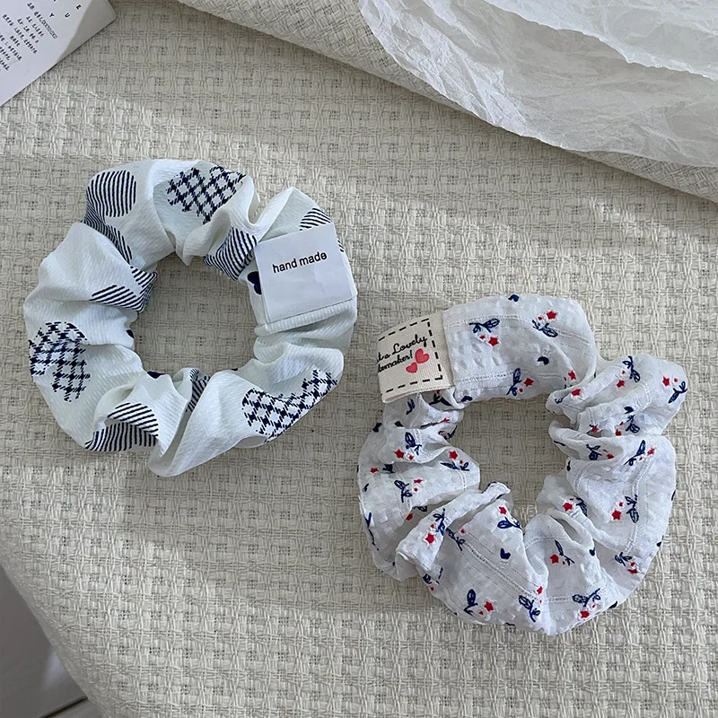 Brand Pattern Designers Vinatge Hair Scrunchies Pack 3pcs/set Teens Girls Bulk Cotton Striped Hair Rope Korean Cute Hairbands