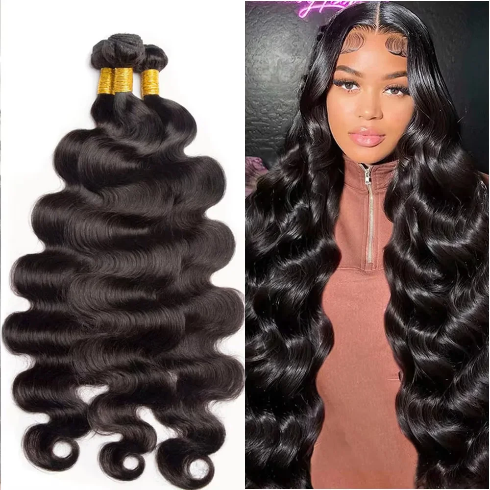 

12A Объемные волны Пучки человеческих волос 1/3/4 Пучки 100% человеческих волос Натуральный черный цвет Малайзийские пучки натурального плетения Наращивание