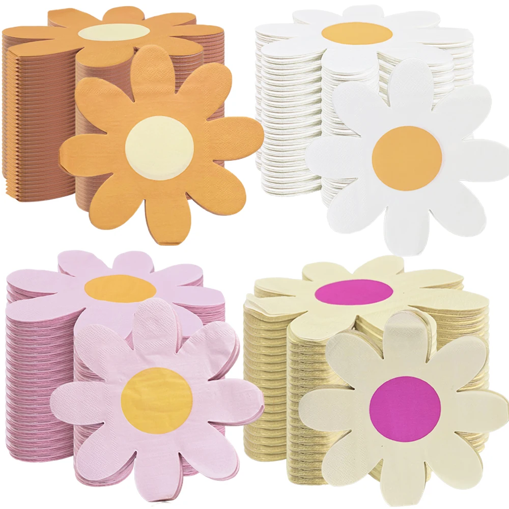 20/100PCS Daisy Thema Papier Servietten Farbe Blume Einweg Taschentücher Kinder Geburtstag Baby Dusche Hochzeit Party Dekoration – Detail 1