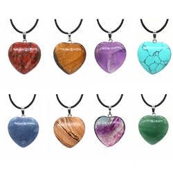 30mm Natural Crystal Turquoises Quartz Heart Shape Pendant Amethysts Healing Gemstone Necklace Women Charm Men Jewelry Gifts