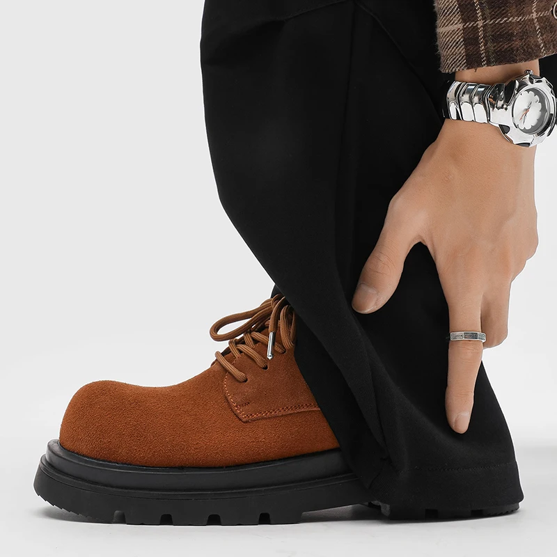 Classic Men Derby Shoes Black-brown Color Suede Reverse Finish High-top Lace-up Business-quality Leather Shoes Work Shoes Men