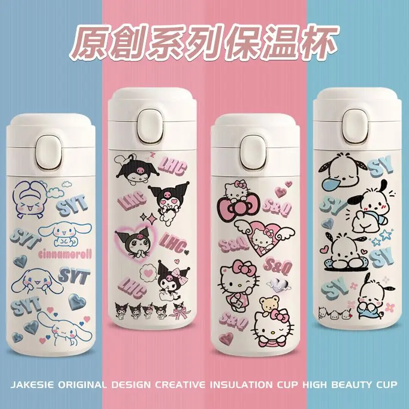 Cartoon Sanrio Hello Kitty Stainless Steel Vacuum Flasks Kawaii Kuromi Cinnamoroll Melody Winter Thermos Water Bottle Portable