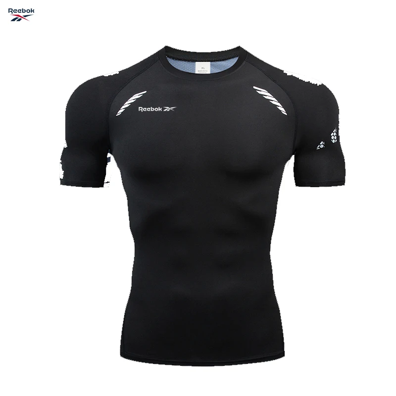 Camiseta deportiva para correr Reebok para hombre, camiseta de compresión para fitness, camiseta de entrenamiento ajustada de secado rápido para gimnasio, ropa deportiva de manga corta