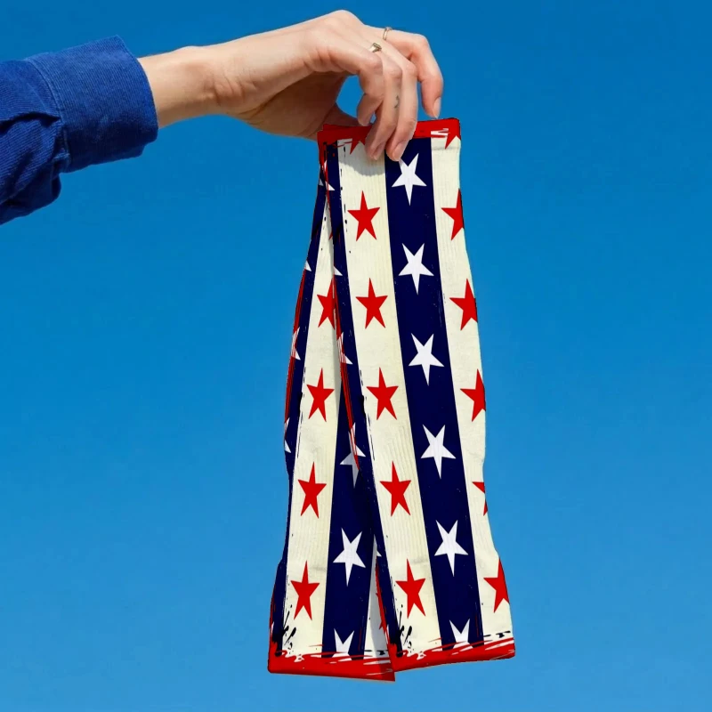 Unisex Ice Sleeve Arm Covers American Pattern Red White Blue Color Block Star-Striped Design Suitable for Running