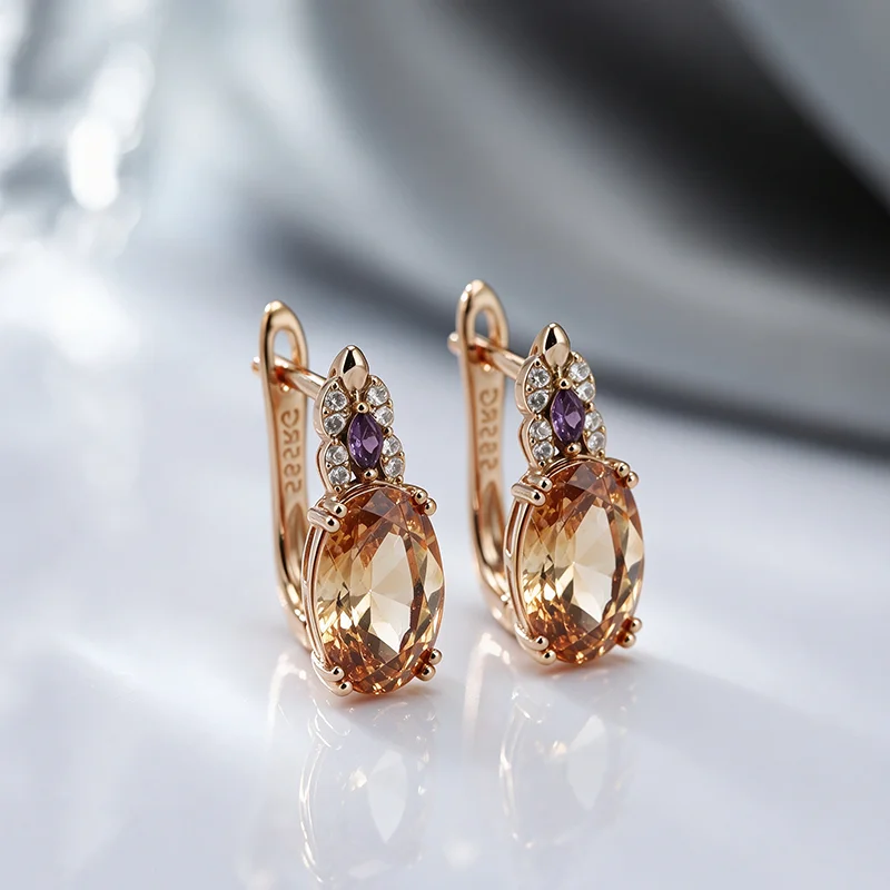 Wbmqda Glänzende 20*8mm Champagner-Stein-Ohrhänger für Damen 585 Roségoldfarben Modischer Urlaubsschmuck Accessoires – Detail 2