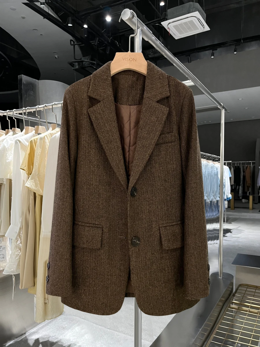 

Ретро-шерстяной пиджак в уличном стиле для женщин, новая корейская версия для осени и зимы, укороченный, для повседневной носки, верхняя одежда