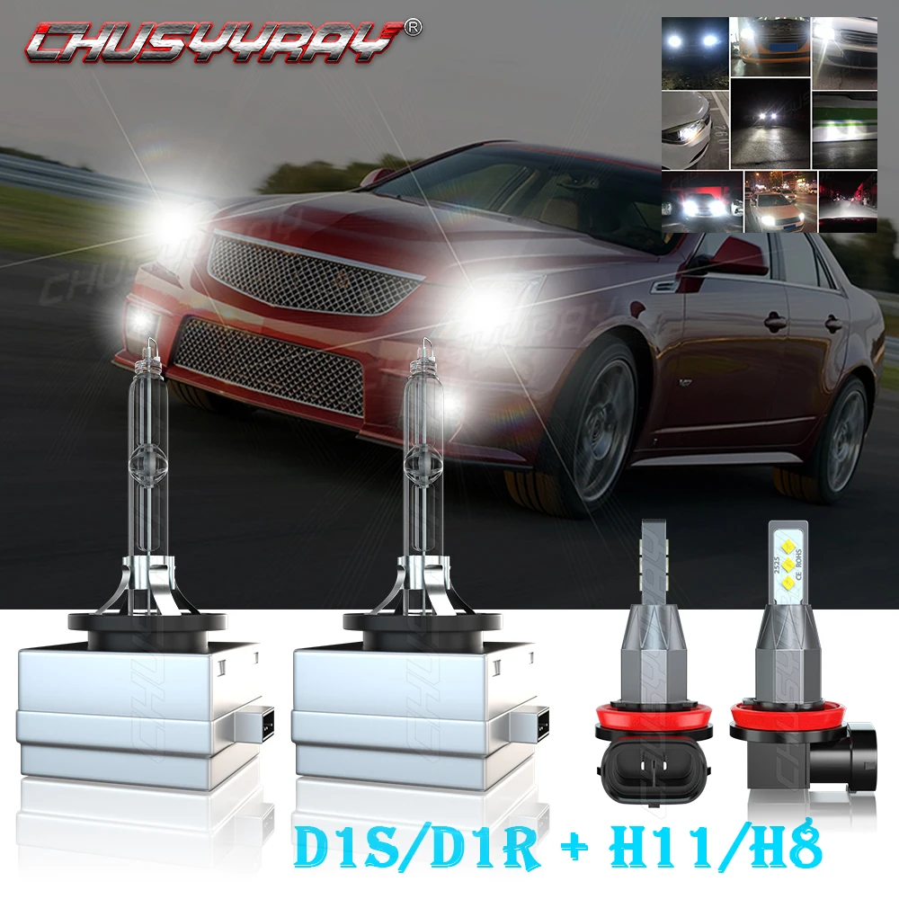 CHUSYYRAY Compatible For Cadillac CTS 2008-2013 Headlight D1S+H11 HID High/Low Beam+Fog Light 4x Bulb Combo kit Car accsesories