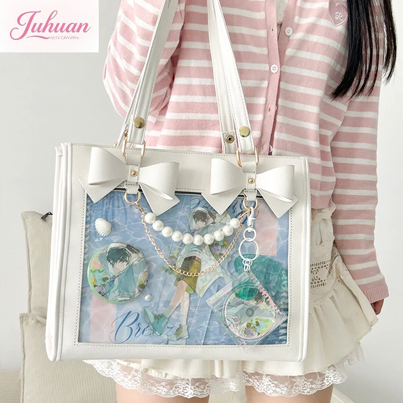 

Japanese Daily Versatile Messenger Bag Two-dimensional Bar Badge Transparent Lta Bag Women Lolita Bow Geling Shoulder Bag Women