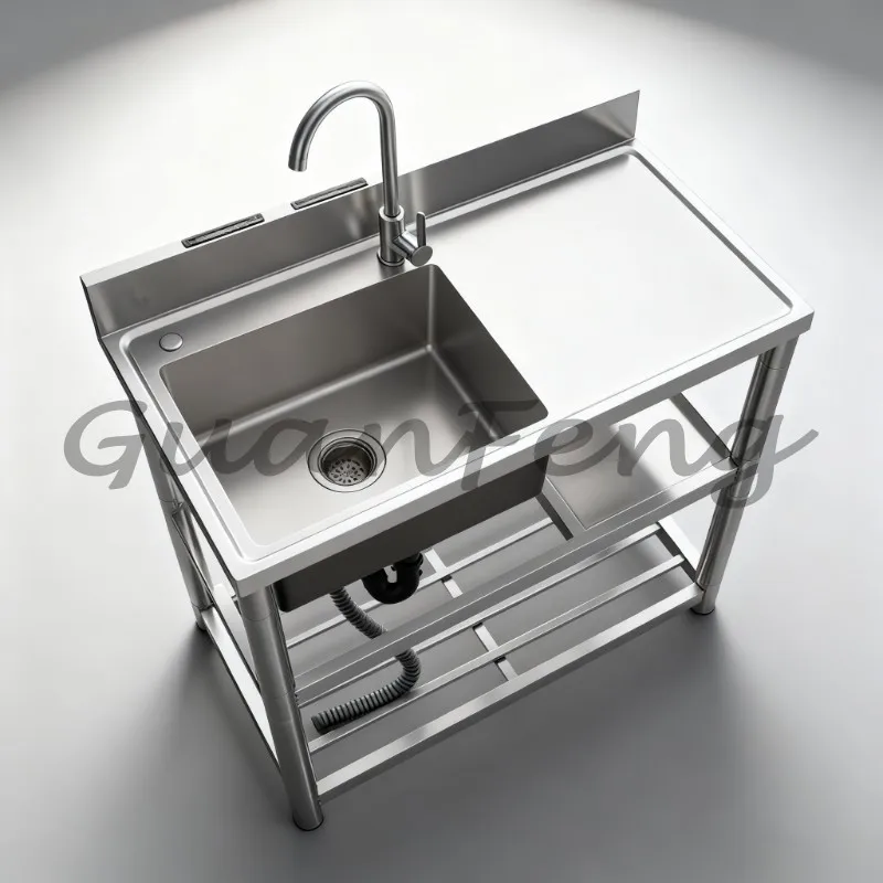 Commercial Stainless Steel Kitchen Sink, Restaurant Utility Dish Washing Pool with Standing Rack