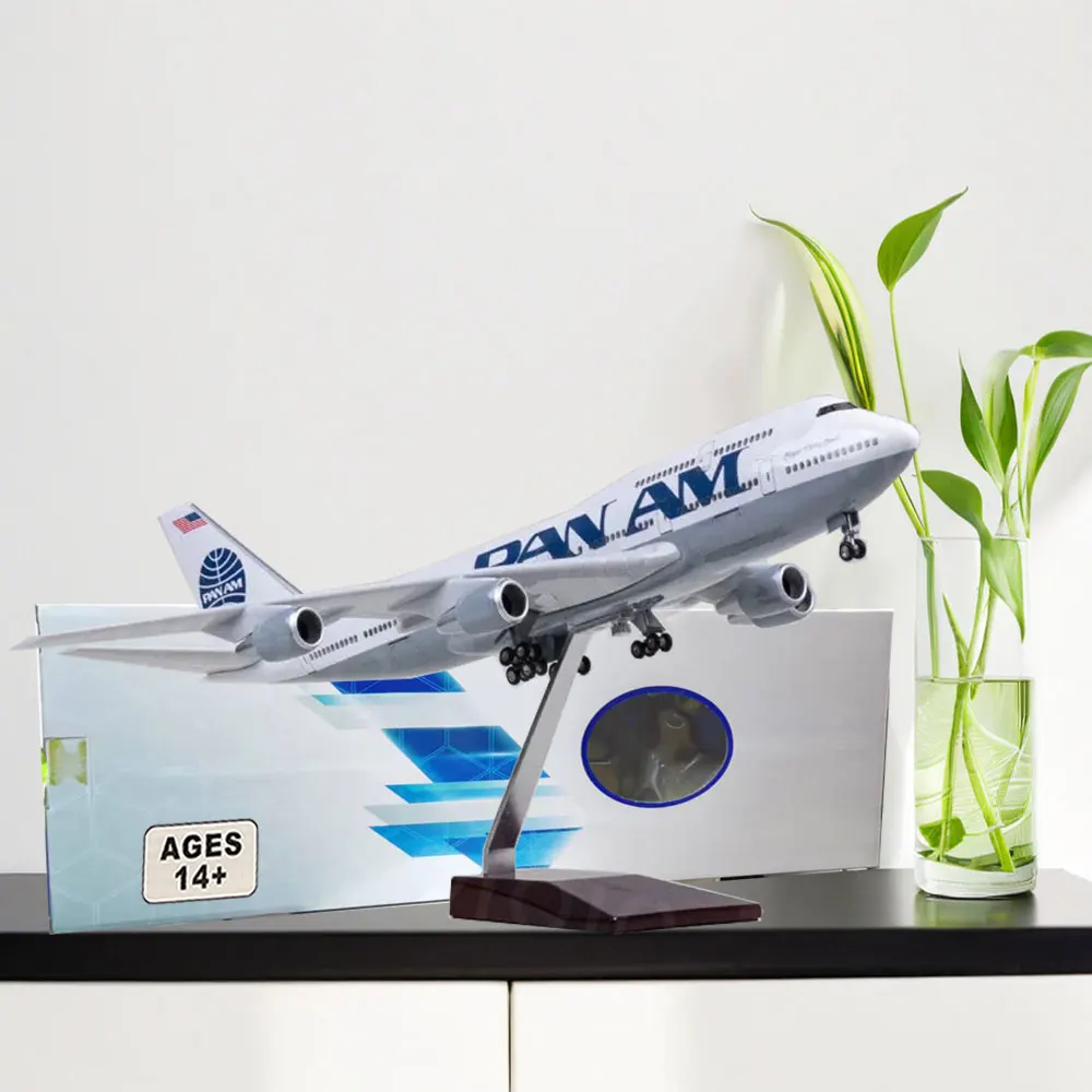 

diecast airplanes 1/150 Scale 47cm Airplane 747 B747 Aircraft PAN AM Airline Model W Light and Wheel Diecast Resin Plane For Col