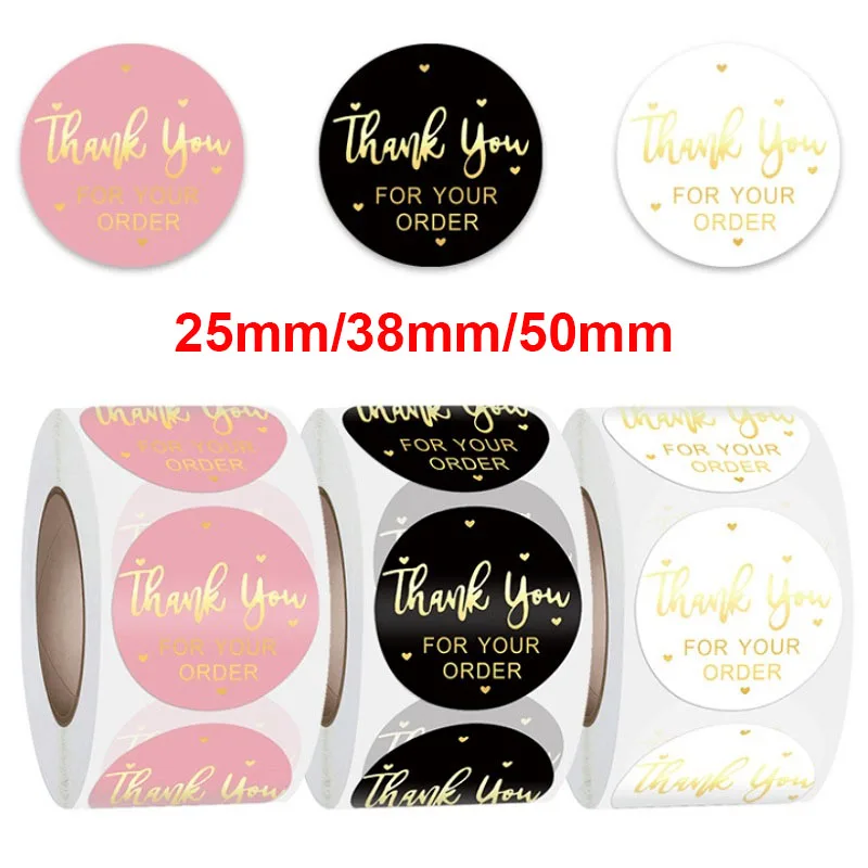 

100/500pcs Gold Foil Thank You for Your Order Stickers for shop Business Package Decoration Sealing Stickers Pink/Black/White