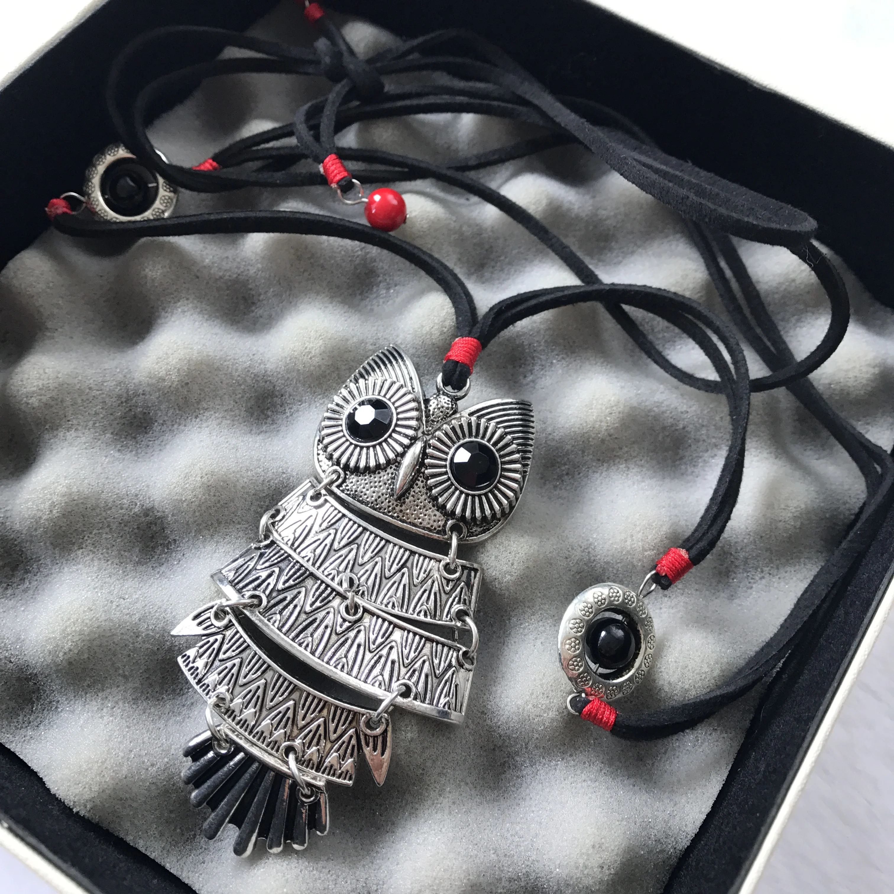 Boho ethnic vintage silver leather slipknot elephant/owl pendant long necklaces/collar largo/colar coruja/collier/bijoux/atacado