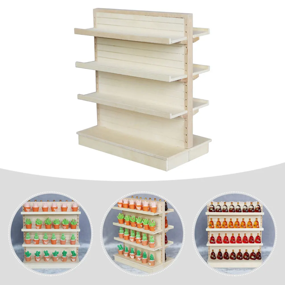 رف خشبي صغير خفيف الوزن ومتين وتصميم إبداعي أثاث صغير لتزيين بيت الدمى رف تخزين دعائم الصور