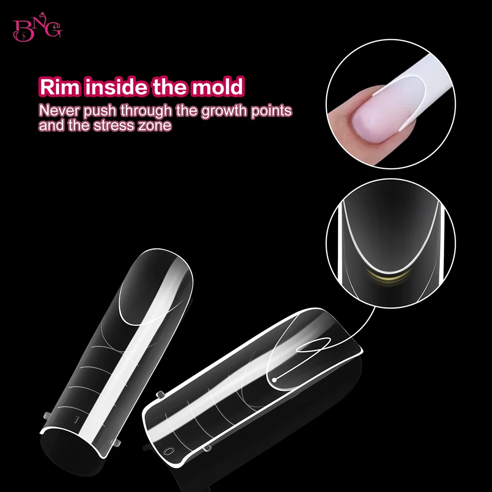 BNG 140/150pcs/Box Professional French Square Nail Extension Mold Quick Nail Building Nail Dual Form for Salon Home Use (Thin)