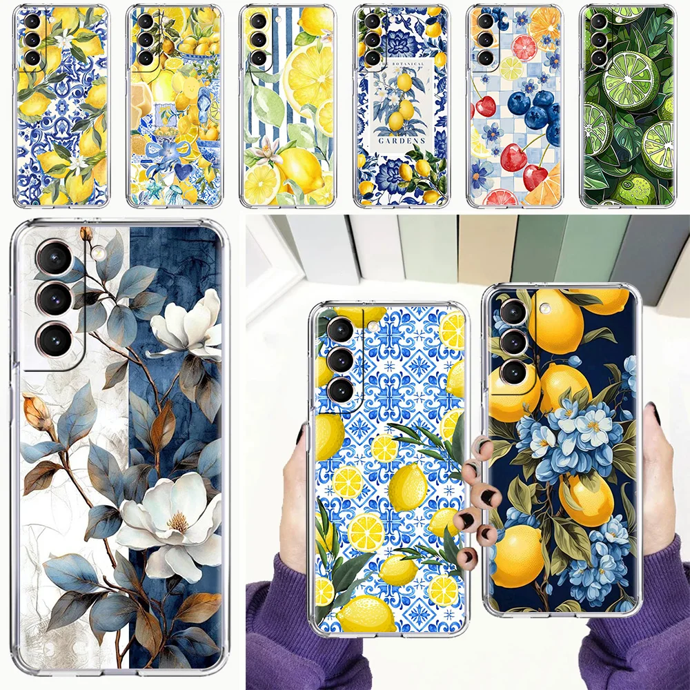Phone Case For Samsung Galaxy S26 S25 S24 S23 S22 Ultra S20 S21 FE 5G Plus Soft Clear Cover Summer Fruits Lemon Print