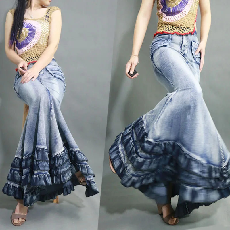 Imagem -04 - Saia Feminina de Cauda de Peixe Grande Cintura Alta Costura de Babados Saia Jeans Longa Quadril Emagrecedor Moda Primavera e Verão 2023