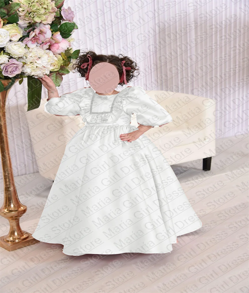 Vestido de satén rosa claro para niña, vestido largo de flores con cuello redondo, adecuado para invitados, banquetes, cumpleaños, fiestas de boda