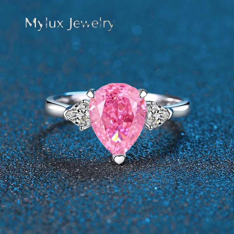Mylux Jewelry Luxury Solid Platinum PT950 Ice Flower Cut Women's Ring Sea Blue Yellow Pink White Drop Diamond Ring