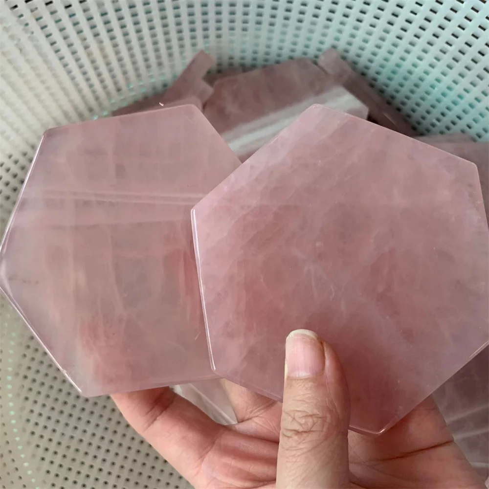 Wholesale Natural Rose Quartz Coaster Crystal Carving Stones Magic Slice Decor Cup Pink Crystals and Minerals Healing Reiki