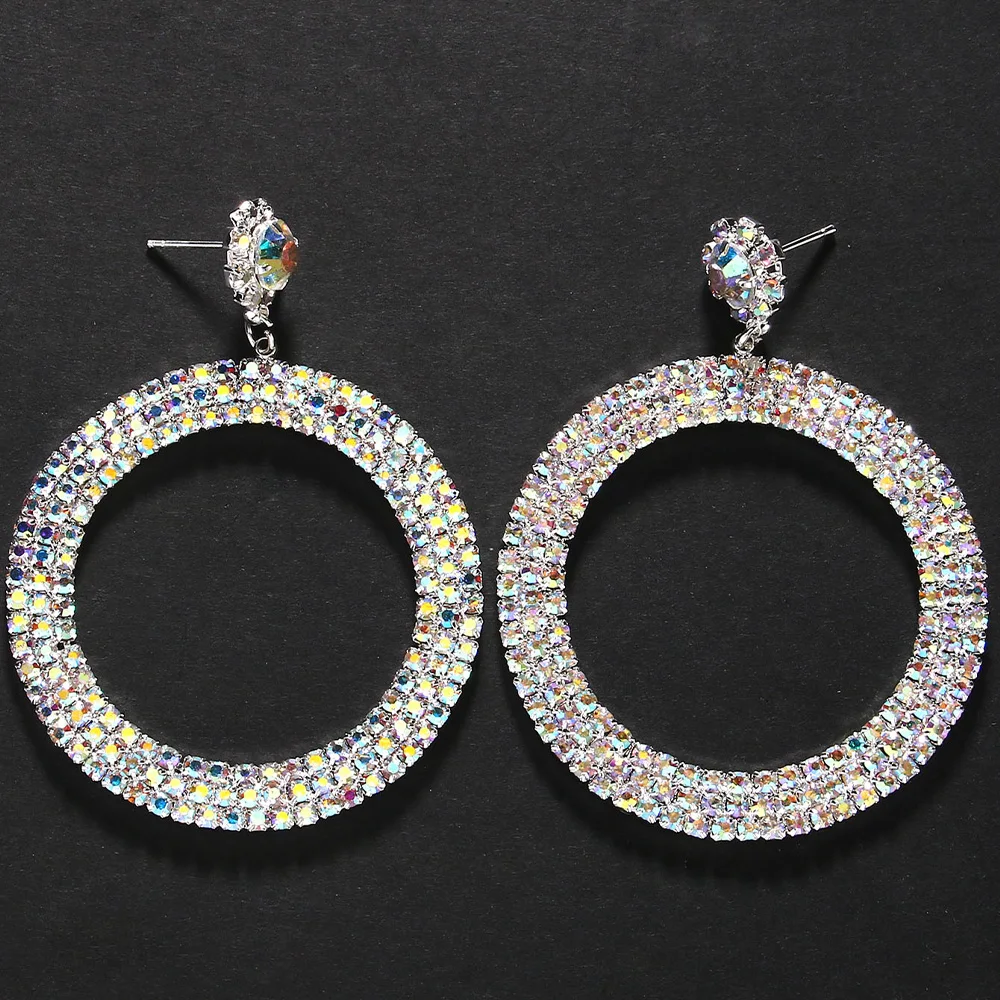 Stonefans ab Rhinestone Large Circle Pendant Earrings Jewelry for Women Statement Oversize Hoop Earrings Party Accessories