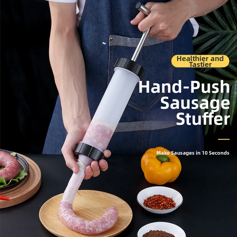 

Hand Press Sausage Stuffer Manual Sausage Maker for Home Use Compatible with Multiple Casings Includes 3 Nozzles 23mm 19mm 15mm