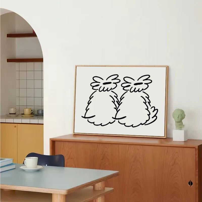 Classic Vintage Wall Art, Abstract Cute Fluffy Dog, HD Canvas Printed Poster, Home Living Room Bedroom Decoration