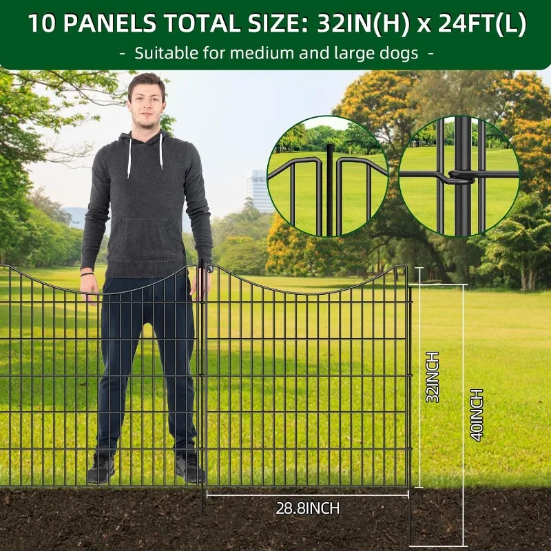 10 Panels Garden Fence Outdoor, No Dig Garden Fencing Animal Barrier, Dogs Blocker Metal Wire Decorative Fences for Yard, Patio