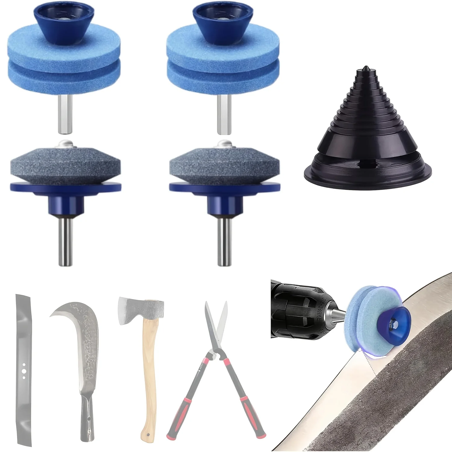 4 PCS Lawn Mower Blade Sharpener Set,Double-Layer Corundum With Hexagonal Handle, Double-Sided Sharpening
