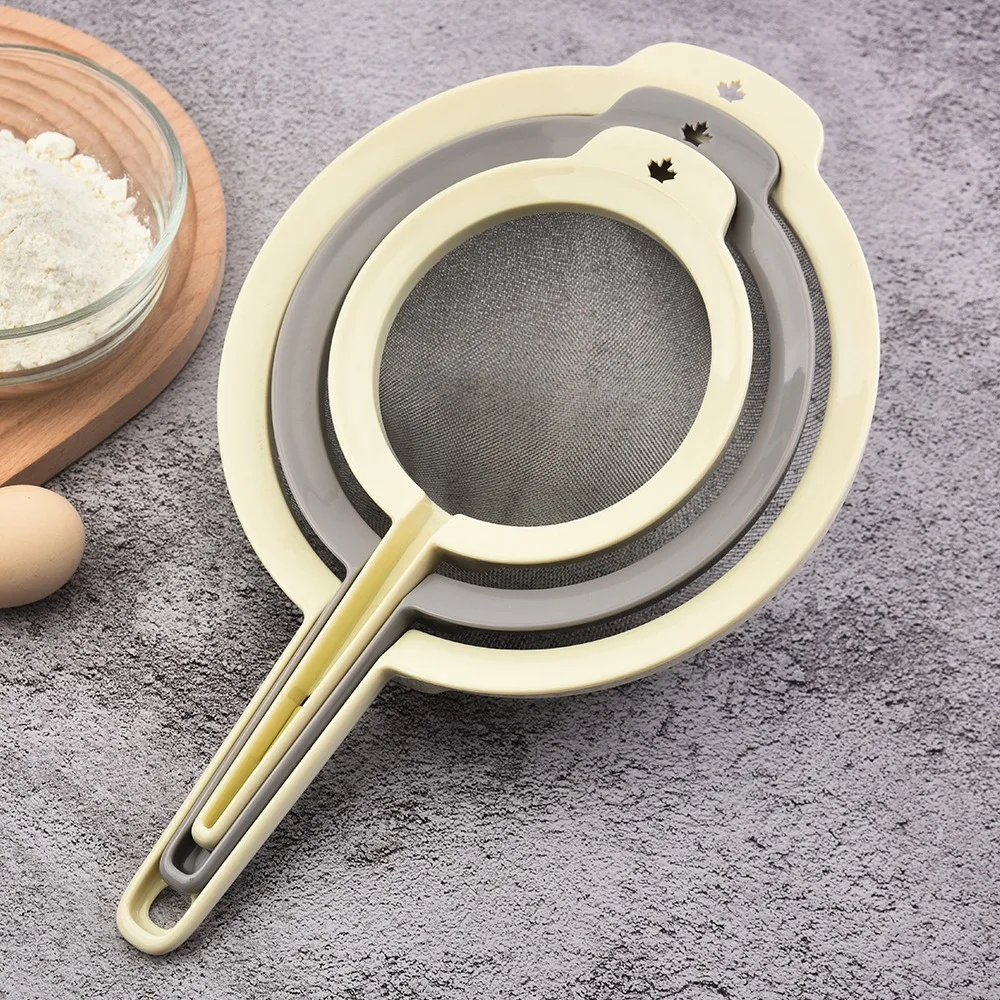 Multi-functional Fine Mesh Flour Sifter Set Handheld 3 in 1 Flour Sieve Large Size Plastic Kitchen Strainer Sugar Frosting