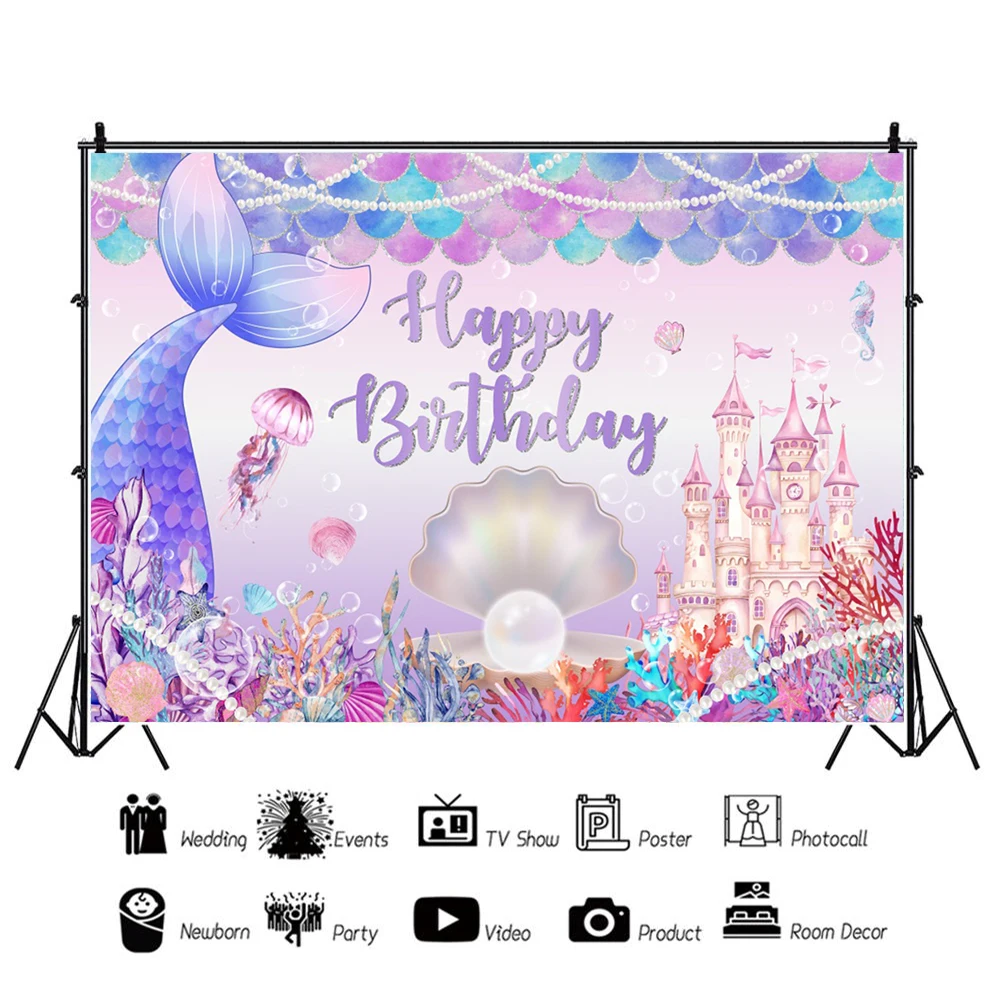 Little Mermaid Theme Party Backdrop Photography Baby Shower Decor Background Girl Birthday Wedding Cake Table Backgrounds Custom