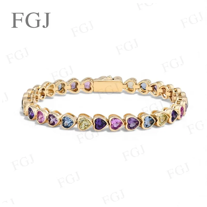

Hip-Hop Bracelet Colorful Lab Grown Gemstone Heart Cut 925 Sterling Silver VVS1 Saprkling For Christmas Engagement Jewelry Gifts