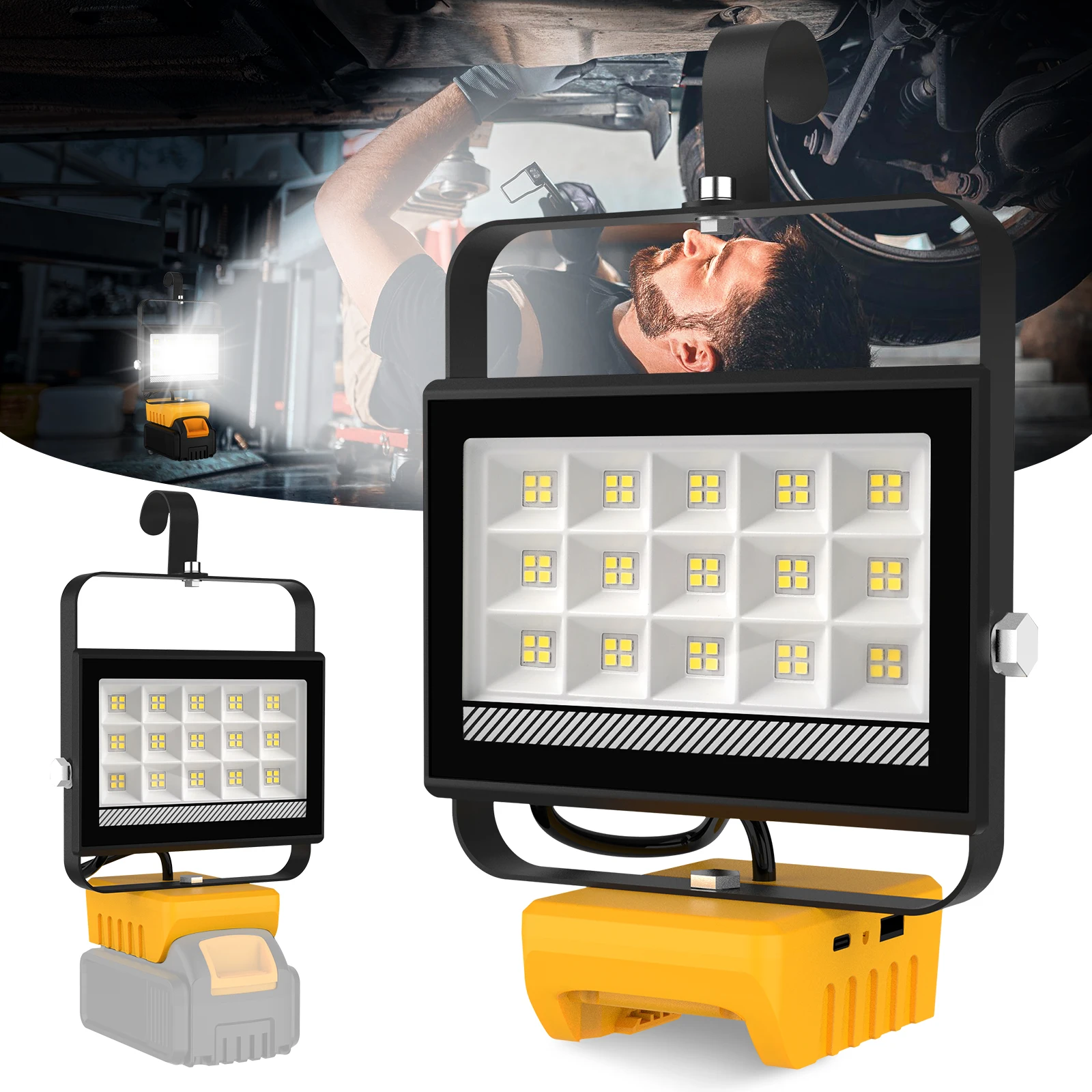 

Portable 60W LED Work Light With Hook Handheld Emergency Tool Camping Light 6000LM 60LED Rechargeable LED Flood Light for DeWalt