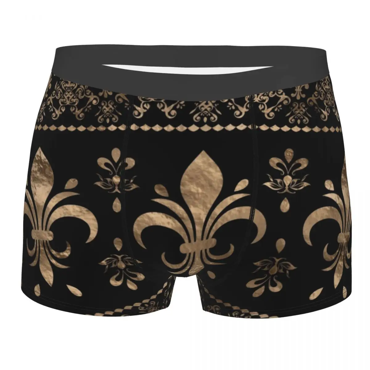 Custom Male Cool Luxury Black And Gold Fleur De Lys Underwear Boxer Briefs Men Breathbale Shorts Underpants