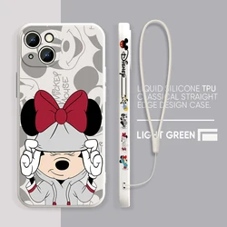 Disney-funda de Mickey y Minnie Mouse para Apple iPhone, funda de teléfono con cuerda líquida izquierda para iPhone 15, 14, 13, 12, 11 Pro Max Plus, 8, 7 SE