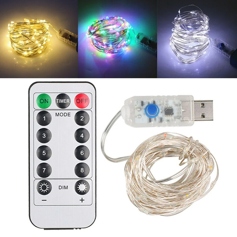 Led Copper Wire String Light 1M-10M USB OR Battery 8Mode Remote Control Lights Fairy garlands for Wedding Christmas Decor