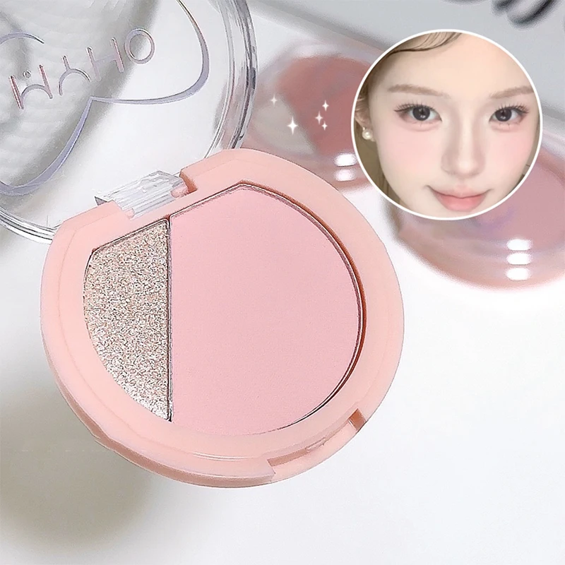 MYHO 2-w-1 Róż do policzków Matowy Naturalny Delikatny Kolor do Policzków Perłowy Rozświetlacz Rozjaśniający Wodoodporny Konturowanie Twarzy