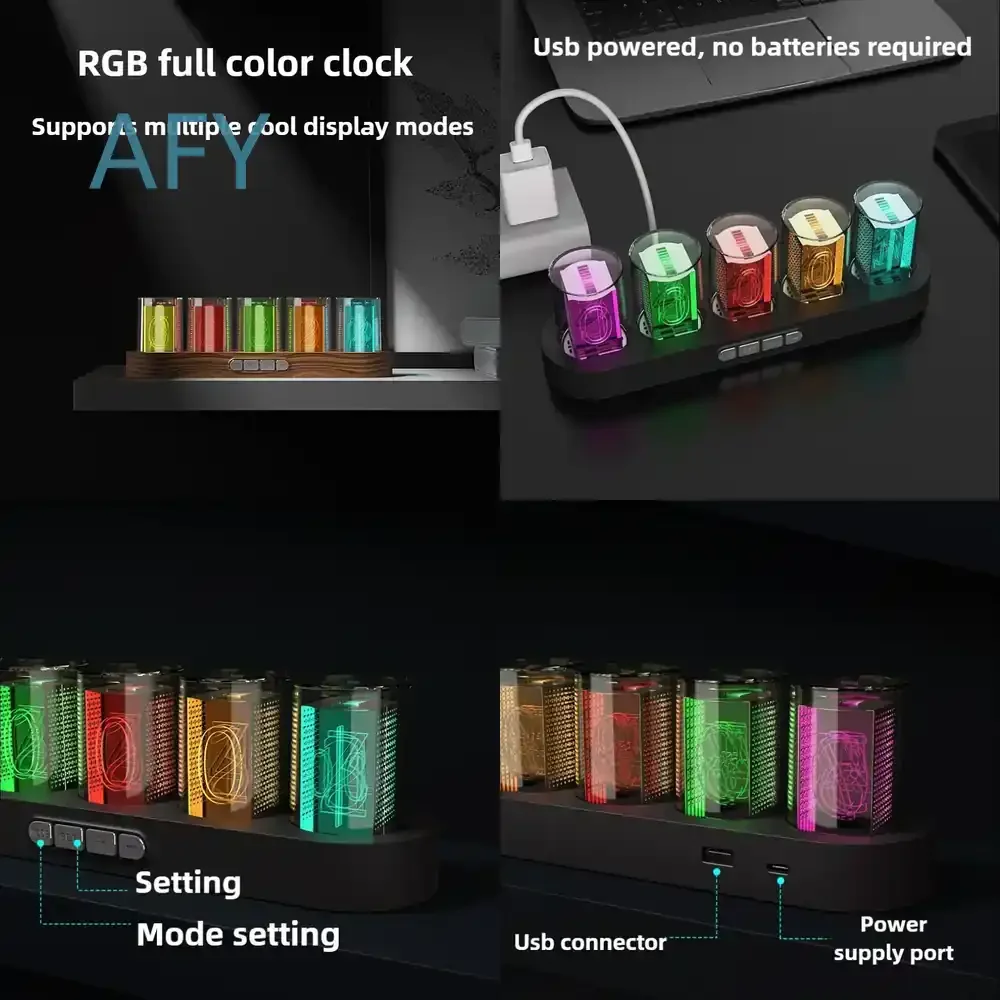 RGB Simulate Glow Tube Clock for LED Digital Table Clock for Home Decor for Living Room Bedroom Desk Decor for Creative
