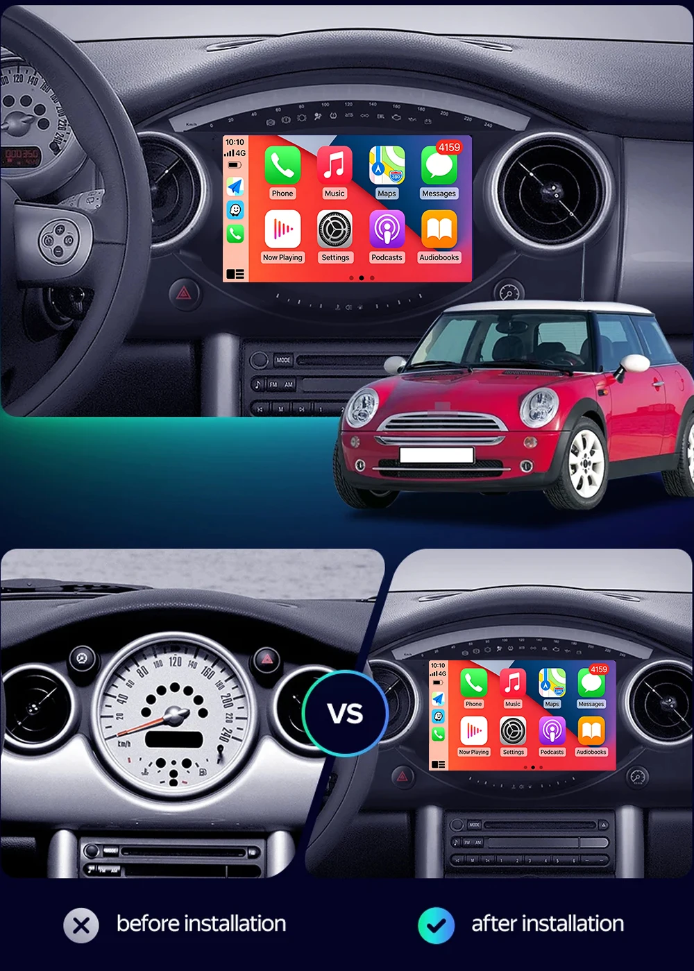 For BMW Mini Hatch R50 2000 - 2006 Android 16 Carplay&Auto Car Radio Navigation Multimedia Stereo Player QLED 4G